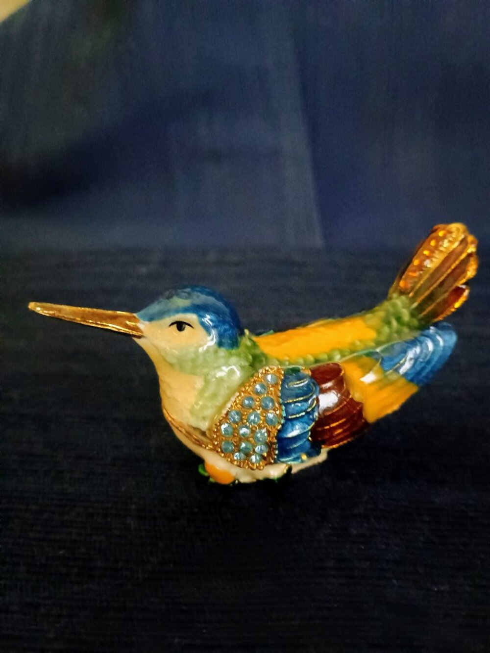 Hummingbird Jeweled Enameled Trinket Box